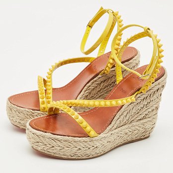 Yellow Patent Leather Mafaldina Zeppa Wedge Ankle Strap Sandals