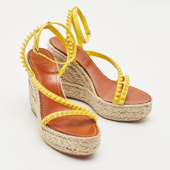 Yellow Patent Leather Mafaldina Zeppa Wedge Ankle Strap Sandals