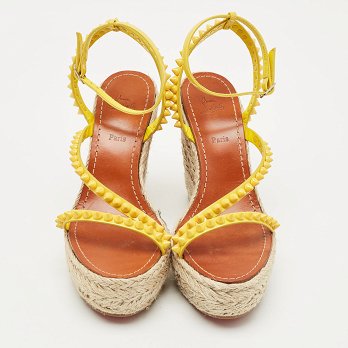 Yellow Patent Leather Mafaldina Zeppa Wedge Ankle Strap Sandals