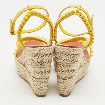 Yellow Patent Leather Mafaldina Zeppa Wedge Ankle Strap Sandals