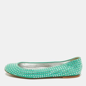 GIU Green Suede Crystal Embellished Ballet Flats Size 39