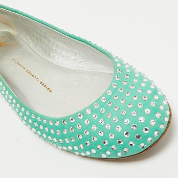 GIU Green Suede Crystal Embellished Ballet Flats Size 39