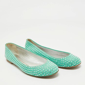 GIU Green Suede Crystal Embellished Ballet Flats Size 39