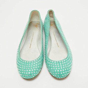 GIU Green Suede Crystal Embellished Ballet Flats Size 39