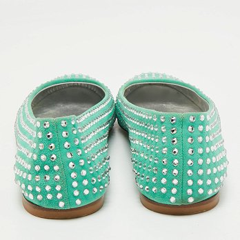 GIU Green Suede Crystal Embellished Ballet Flats Size 39