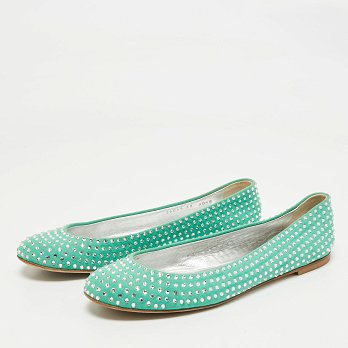 GIU Green Suede Crystal Embellished Ballet Flats Size 39