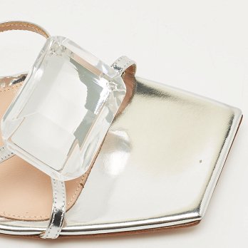 Silver Leather Crystal Embellished Jaipur Sandals
