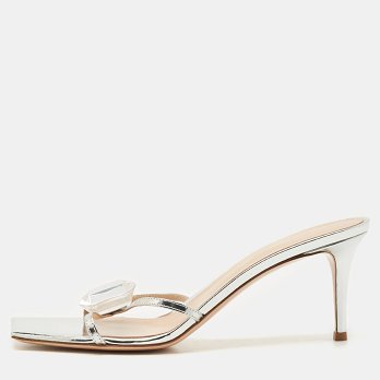 Silver Leather Crystal Embellished Jaipur Sandals