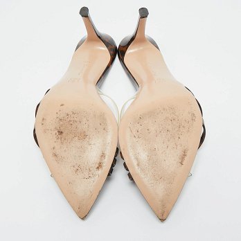 Transparent/Brown Patent Leather and PVC Elle Slide Sandals