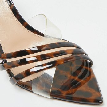 Transparent/Brown Patent Leather and PVC Elle Slide Sandals