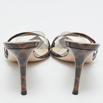 Transparent/Brown Patent Leather and PVC Elle Slide Sandals