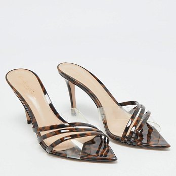 Transparent/Brown Patent Leather and PVC Elle Slide Sandals