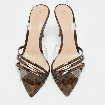 Transparent/Brown Patent Leather and PVC Elle Slide Sandals