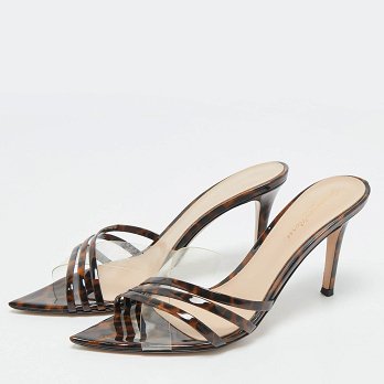 Transparent/Brown Patent Leather and PVC Elle Slide Sandals