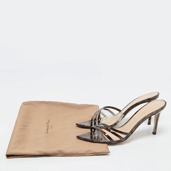 Transparent/Brown Patent Leather and PVC Elle Slide Sandals