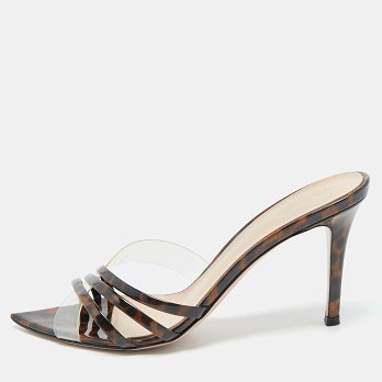 Transparent/Brown Patent Leather and PVC Elle Slide Sandals
