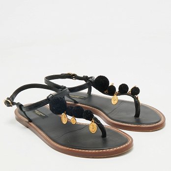 Black Lizard Embossed Leather Embellished Thong Flats