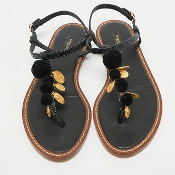 Black Lizard Embossed Leather Embellished Thong Flats