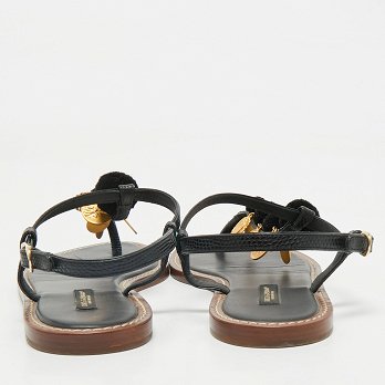 Black Lizard Embossed Leather Embellished Thong Flats