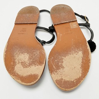 Black Lizard Embossed Leather Embellished Thong Flats