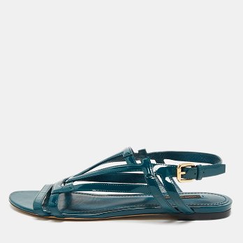 Dark Green Patent Leather Crossing Logo Flat Sandals