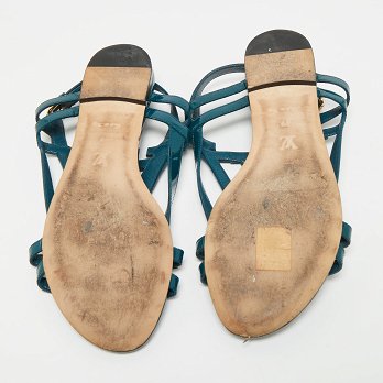 Dark Green Patent Leather Crossing Logo Flat Sandals