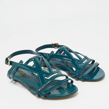 Dark Green Patent Leather Crossing Logo Flat Sandals