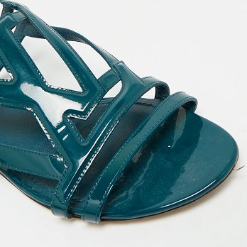 Dark Green Patent Leather Crossing Logo Flat Sandals