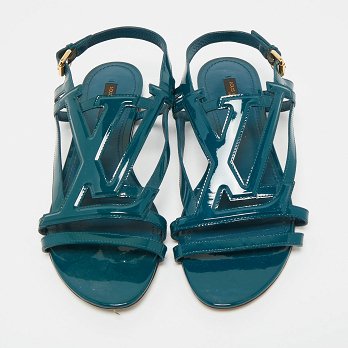 Dark Green Patent Leather Crossing Logo Flat Sandals