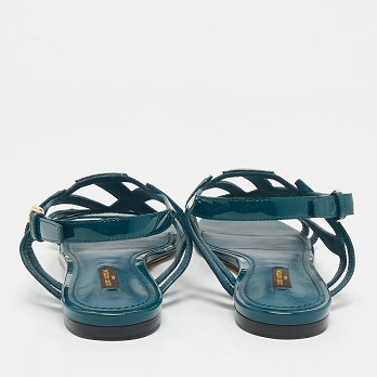 Dark Green Patent Leather Crossing Logo Flat Sandals