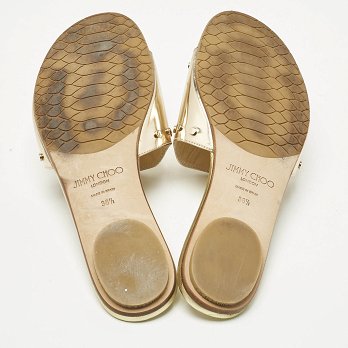 Jimmy Choo Gold Patent Leather Nanda Flat Slides Size 38.5