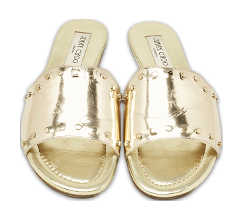 Jimmy Choo Gold Patent Leather Nanda Flat Slides Size 38.5