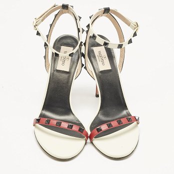 Tricolor Leather Rockstud Ankle Strap Sandals