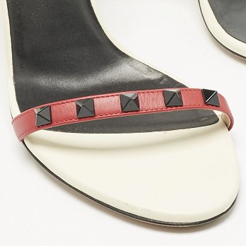 Tricolor Leather Rockstud Ankle Strap Sandals