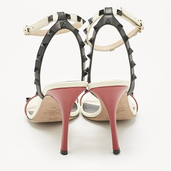 Tricolor Leather Rockstud Ankle Strap Sandals