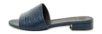 Navy Blue Croc Embossed Leather Martine Flat Slide Sandals