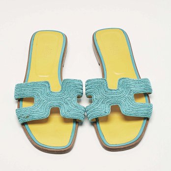 Blue Twisted Metallic Cord Oran Flat Slide Sandals