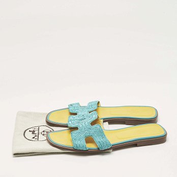 Blue Twisted Metallic Cord Oran Flat Slide Sandals