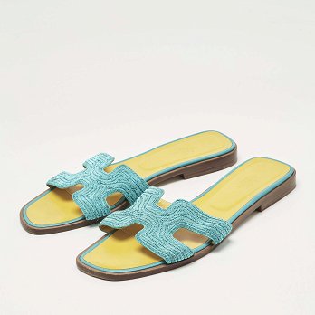 Blue Twisted Metallic Cord Oran Flat Slide Sandals