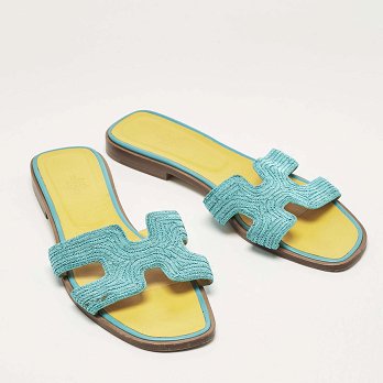 Blue Twisted Metallic Cord Oran Flat Slide Sandals