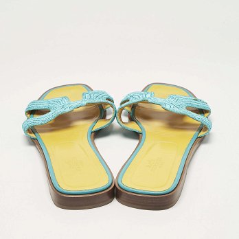 Blue Twisted Metallic Cord Oran Flat Slide Sandals