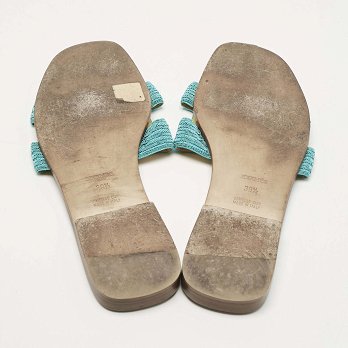 Blue Twisted Metallic Cord Oran Flat Slide Sandals