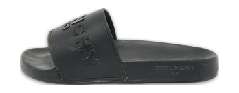 Black Rubber Logo Flat Slide Sandals