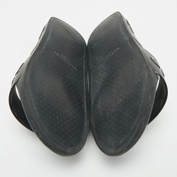 Black Rubber Logo Flat Slide Sandals