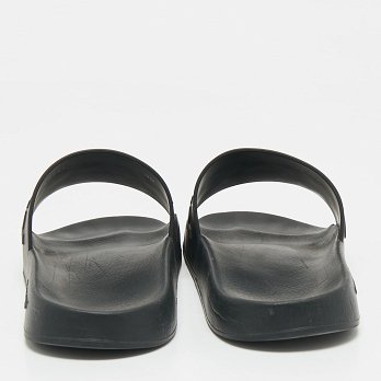 Black Rubber Logo Flat Slide Sandals
