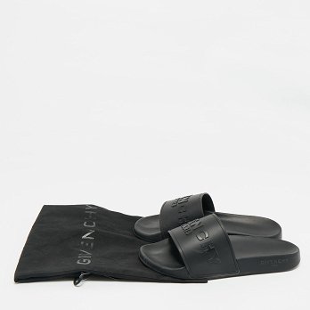 Black Rubber Logo Flat Slide Sandals