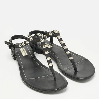 Black Leather Arena Thong Flats