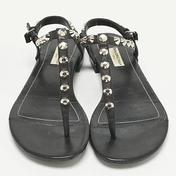 Black Leather Arena Thong Flats