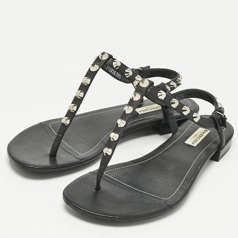 Black Leather Arena Thong Flats