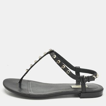 Black Leather Arena Thong Flats